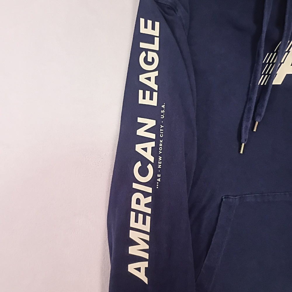 American Eagle Mens Navy Blue Super Soft Logo Graphic Hoodie Sweatshirt Large - Picture 4 of 13